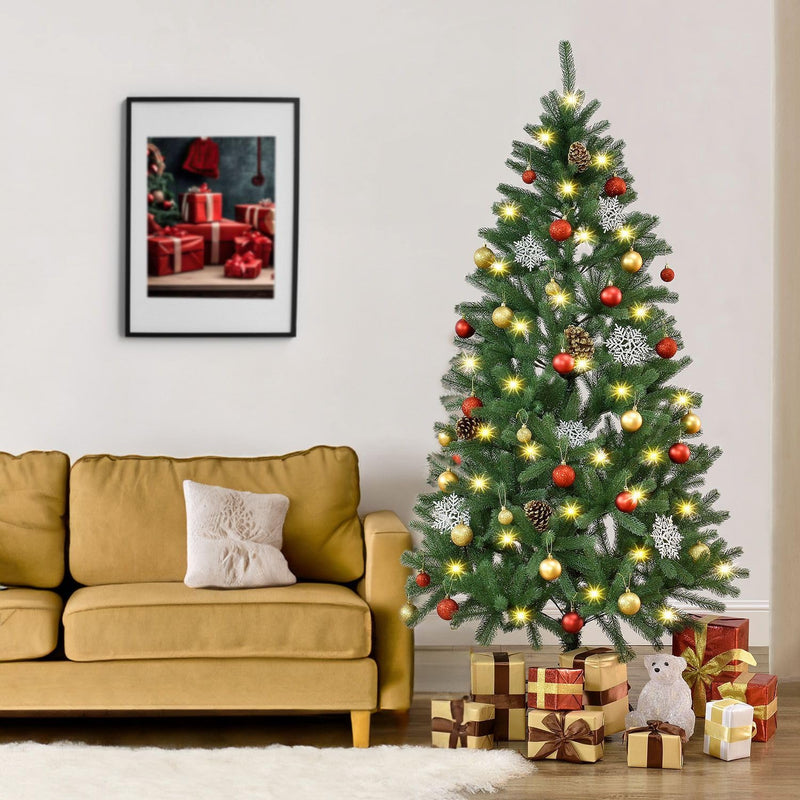 Juskys künstlicher Weihnachtsbaum 180 cm - Baum mit LED Beleuchtung & Ständer - Tannenbaum naturgetreu für drinnen - Christbaum künstlich, beleuchtet