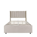 Juskys Polsterbett Savona 140x200 cm mit Matratze - Bett mit Bettkasten, Samt-Bezug - Bettgestell aus Holz, bis 250 kg, großes Kopfteil - Beige