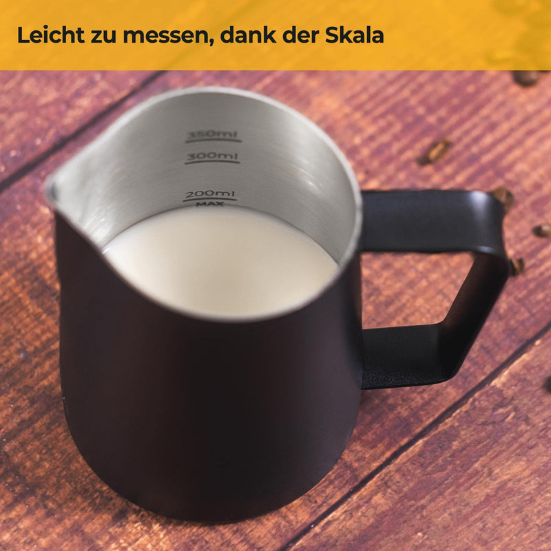 SILBERTHAL Milchkännchen Edelstahl 350ml schwarz - Professionelles Barista Zubehör mit Latte Art Ausguss