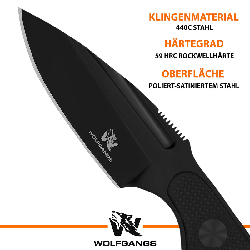 Wolfgangs CITO Neck Knife Messer - inklusive Kydex Scheide und Kugel Halskette zum umhängen - Mini Tactical Survival Outdoor Messer für verstecktes tragen (Cito - Schwarz)