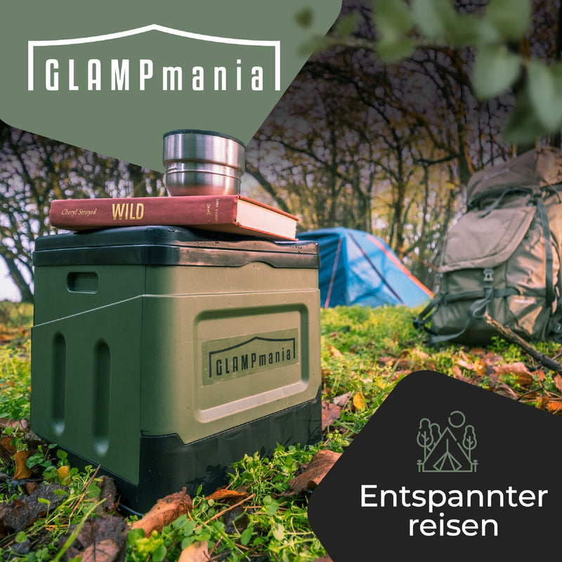 GLAMPmania Campingtoilette ohne Chemie [SEHR STABIL] für Tüten | Platzsparend, Flexibel und Clean | Die Mobile Toilette für Outdoor Camping, Festival, EDC, Zelten | Grün