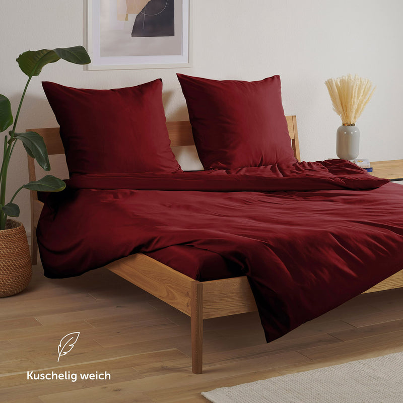 Blumtal Premium Extra Weiche Winterbettwäsche 240x220 cm & 2X Kissenbezug 80x80 cm - Bettbezüge aus feinem Mikrofaser, Bettbezug Set, 3teilig - Aurora Red