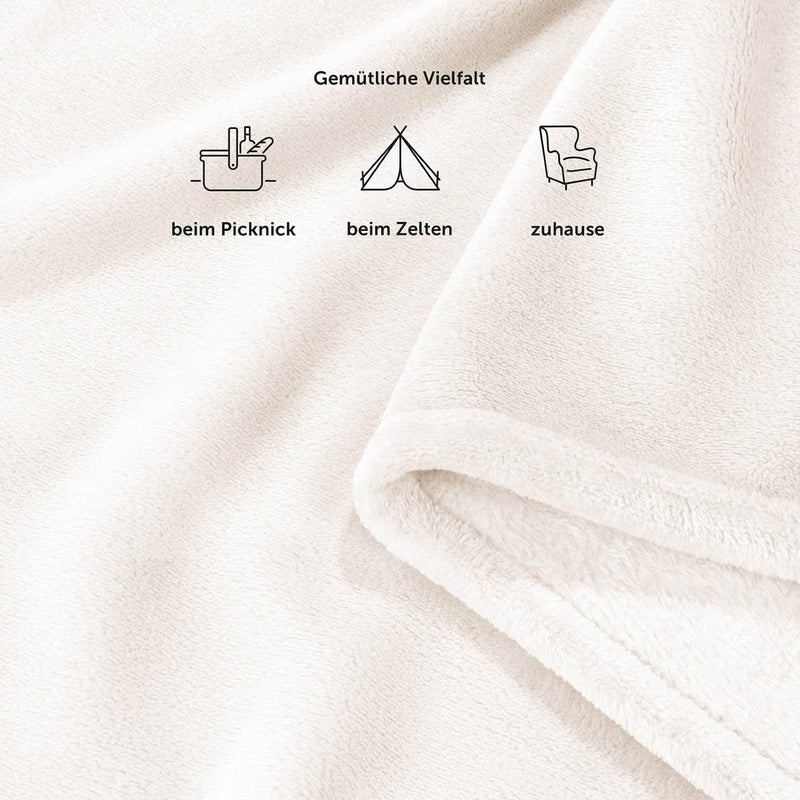 Blumtal Kuscheldecke aus Fleece - hochwertige Decke, Oeko-TEX® Zertifiziert in 150x200 cm, Kuscheldecke flauschig als Sofadecke, Tagesdecke oder Winterdecke, Off-White - weiß