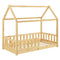 Juskys Kinderbett Marli 80 x 160 cm mit Rausfallschutz, Lattenrost und Dach - Hausbett für Kinder aus Massivholz - Bett in Natur