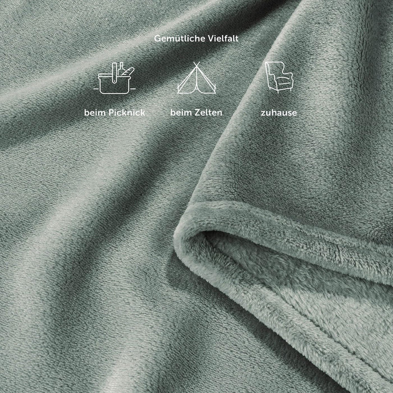 Blumtal Kuscheldecke aus Fleece - hochwertige Decke, Oeko-TEX® Zertifiziert in 150x200 cm, Kuscheldecke flauschig als Sofadecke, Tagesdecke oder Winterdecke, Green Smoke - Green