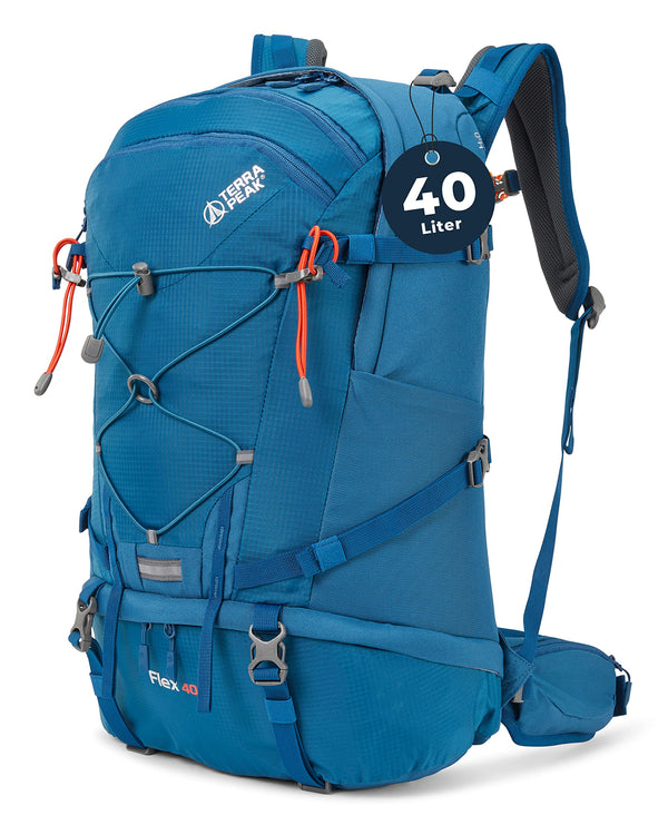 Terra Peak Wanderrucksack 40L Damen Herren Flex 40 Erwachsene blau - Outdoor Trekking-Rucksack Touren-Rucksack - Wasserdichter Daypack Tages-Rucksack - Survival Wander-Rucksäcke leicht zum Wandern