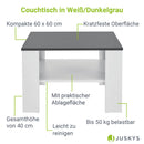 Juskys Couchtisch mit Ablage 60x60x40 cm - Holz, pflegeleicht, robust - Moderner Beistelltisch für Zeitschriften & Fernbedienung - Weiß/Dunkelgrau