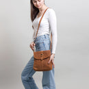 LEABAGS Paris Damen Handtasche aus echtem Büffel-Leder im Vintage Look I Umhängetasche I Ledertasche I Schultertasche I 24x27x4,5 cm