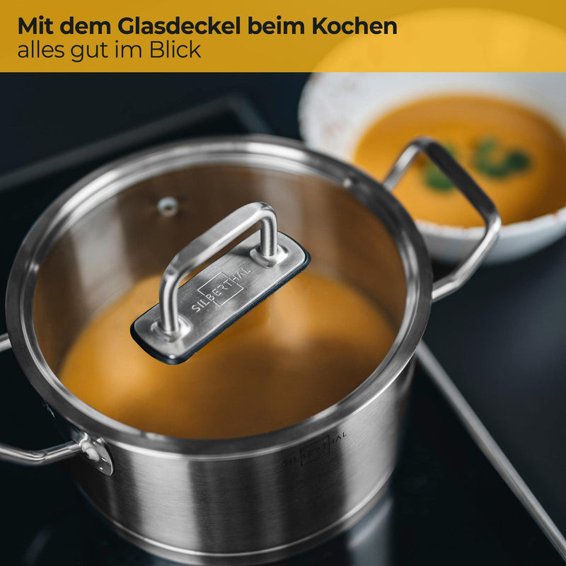 SILBERTHAL Kochtopf Induktion 20 cm - Edelstahl - 3,5L - Topf mit Deckel zum Einhängen - Für alle Herdarten - Ofenfest