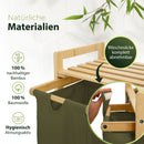 AMBIAVO® Wäschekorb 3 Fächer mit Rollen [grün, 100% Baumwolle, Bambus, 90 l Volumen] | Wäschesammler für Schmutzwäsche| Wäsche Sortiersystem | Wäschesortierer Holz | Wäschebox | laundry baskets