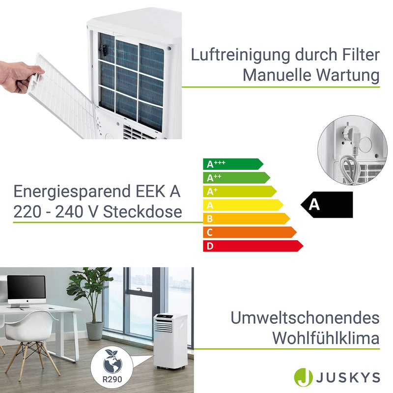 Juskys 3-in-1 mobiles Klimagerät 9000BTU / 2,6kW - Klimaanlage, Ventilator, Luftentfeuchter - mit Kühlmittel R290, Fernbedienung, Timer & Dry-Filter-System