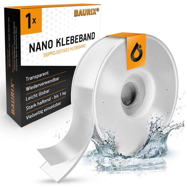 BAURIX® Nano-Tape Doppelseitig [3m] I Doppelseitiges Klebeband Extra Stark I Waschbares Alien Silikon Nano-Klebeband Transparent