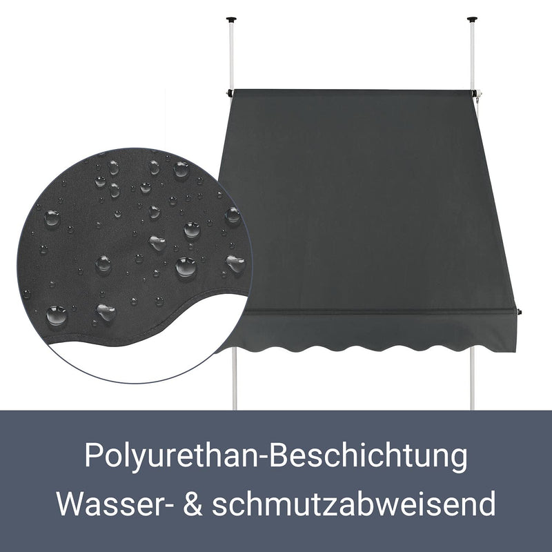 Juskys Klemmmarkise 200 x 120 cm mit Handkurbel - Markise ohne Bohren - höhenverstellbar, UV-beständig & wasserabweisend - Balkonmarkise Balkon grau