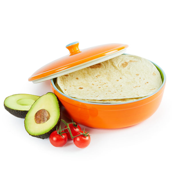 Uno Casa Keramik Tortilla Wärmer – Servieren Sie Tortillas zur Party oder Fiesta zu Hause - geeignet als Pfannkuchen und Chips Aufbewahung- sicher für den Einsatz in Mikrowelle und Ofen – 22cm