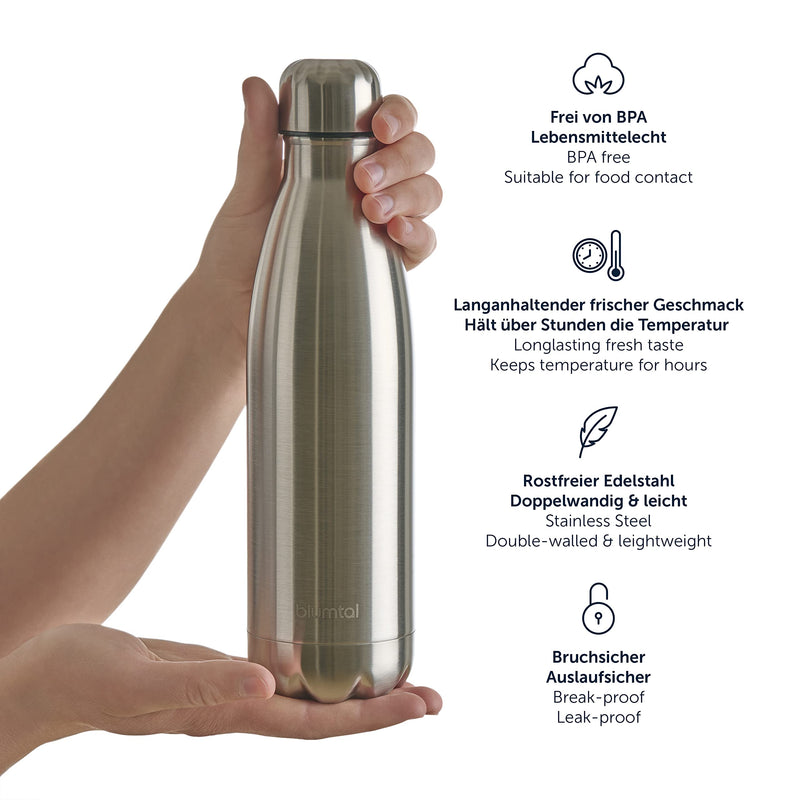 Blumtal Trinkflasche Charles - auslaufsicher, BPA-frei, stundenlange Isolation von Warm- und Kaltgetränken, 750ml, weiß