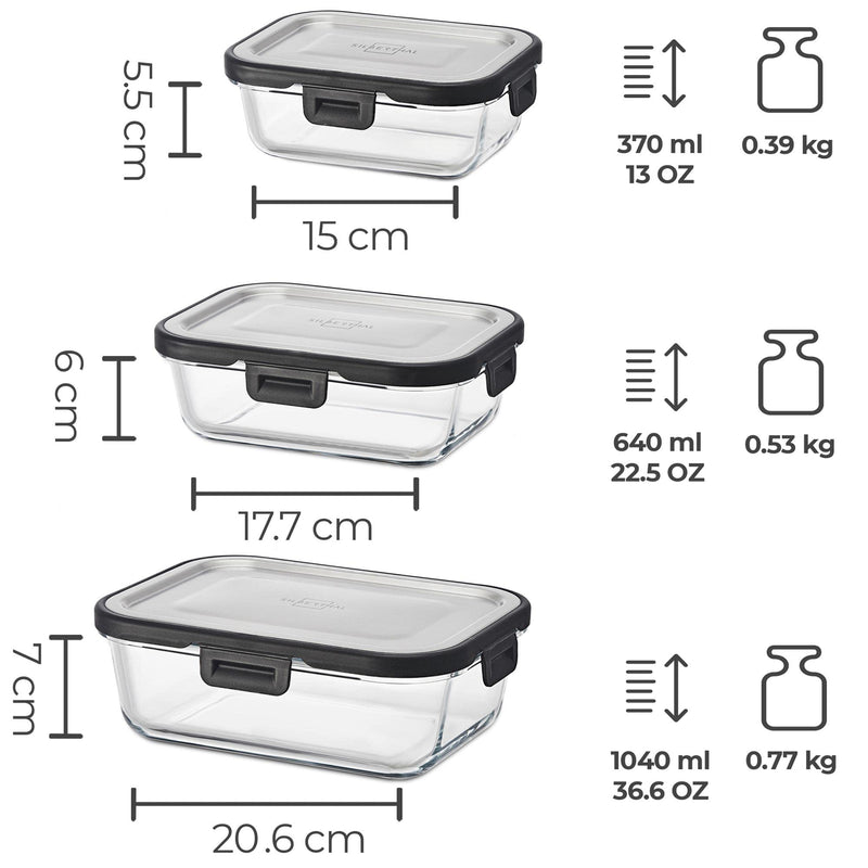 SILBERTHAL Frischhaltedosen Set Glas mit Edelstahl Deckel - Luftdicht - 3er Set - Größen 1L, 600ml und 400ml