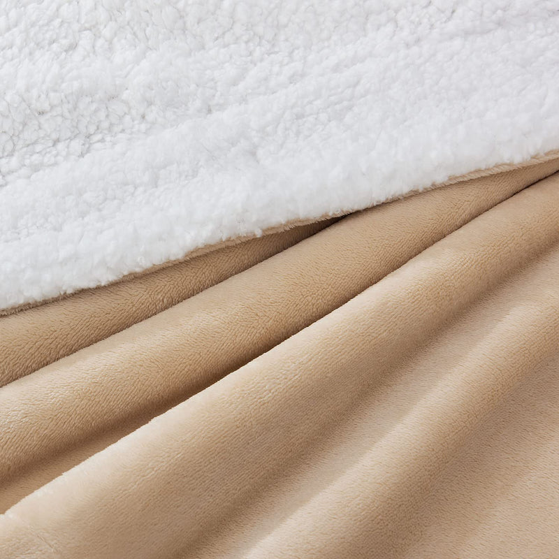 Juskys Fleecedecke 220x240 cm mit Sherpa - flauschig, warm, waschbar - Decke für Bett und Couch - Tagesdecke, Kuscheldecke Sand