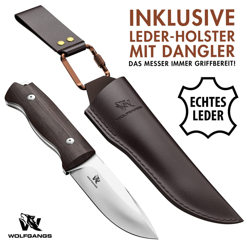Wolfgangs LUPUS Outdoor Messer feststehende Klinge im klassischem Stil - Survival Messer feststehende Klinge - Jagdmesser mit Scheide und Belt-Loop - Perfektes Bushcraft Messer Outdoor Survival