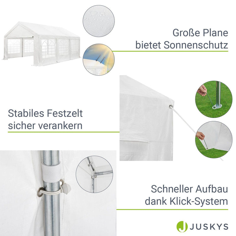 Juskys Partyzelt Gala 3 x 6 m - UV-Schutz Plane, Flexible Seitenwände - Pavillon stabil, groß - Outdoor Party Garten - Zelt Festzelt Weiß