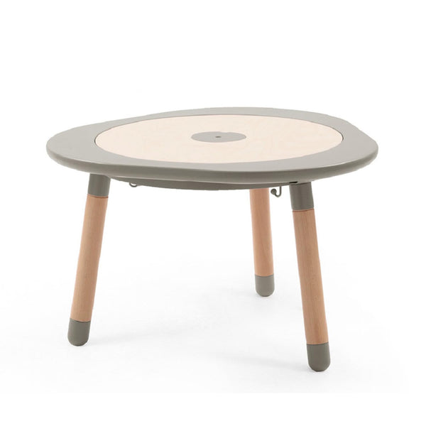 Stokke MuTable, Dove Gray – Multifunktionaler Kinderspieltisch – Höhenverstellbare Beine – Inklusive Vier doppelseitiger Spielscheiben, einem Puzzle und Einer Tischscheibe aus Naturholz