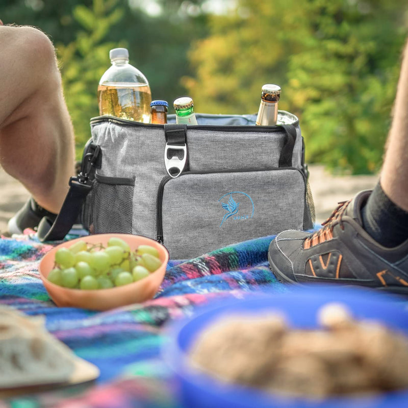 Obics Kühltasche klein 20l Kühlbox Lunchtasche mit Kühl-Akku faltbar - Thermo Isoliertasche Picknicktasche grau für Getränke & Auto - Thermotasche Essenstasche isoliert unterwegs - Einkaufstasche