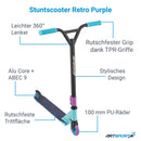 ArtSport Stunt Scooter Retro Purple - Trick Roller für Kinder & Jugendliche - 360° Lenker, 100 mm Alu Räder - Kinderroller Blau Lila Schwarz