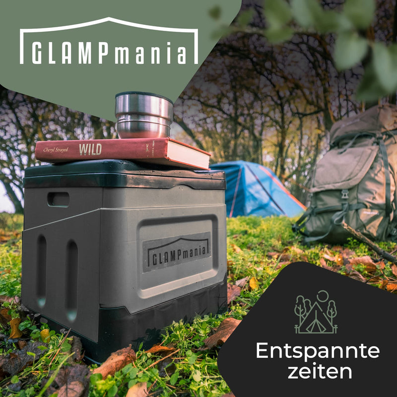 GLAMPmania Campingtoilette ohne Chemie [SEHR STABIL] für Tüten | Platzsparend, Flexibel und Clean | Die Mobile Toilette für Outdoor Camping, Festival, EDC, Zelten | Grau