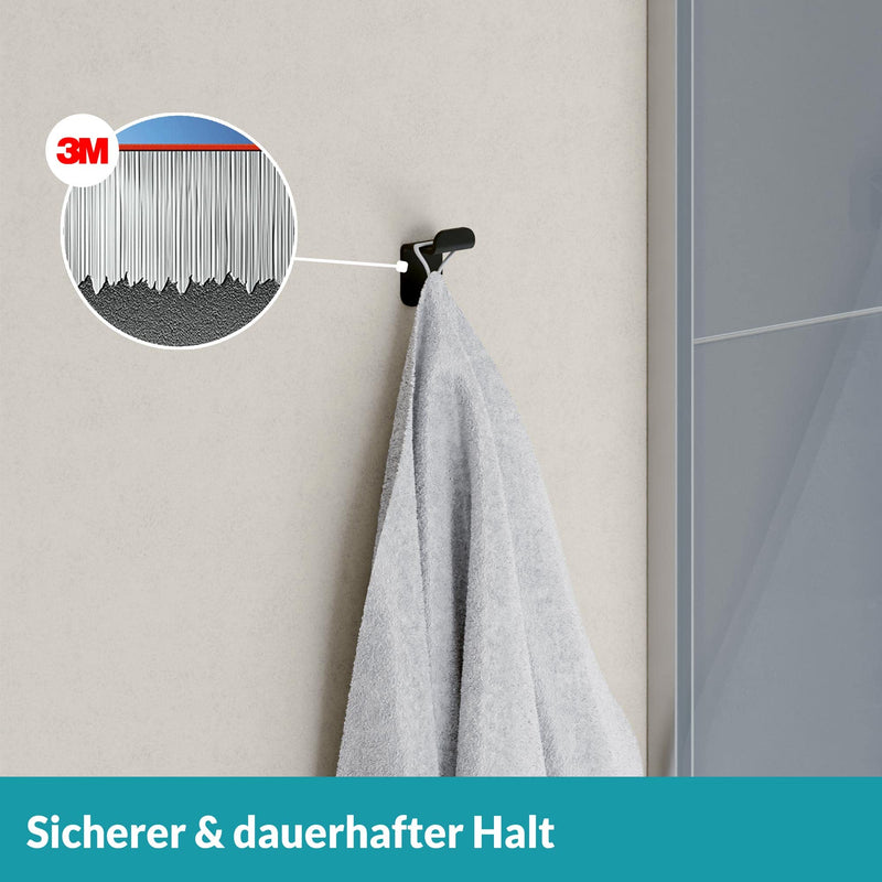WEISSENSTEIN Handtuchhaken Ohne Bohren aus Edelstahl fürs Bad – Selbstklebende Haken – 4 Stück – Schwarz