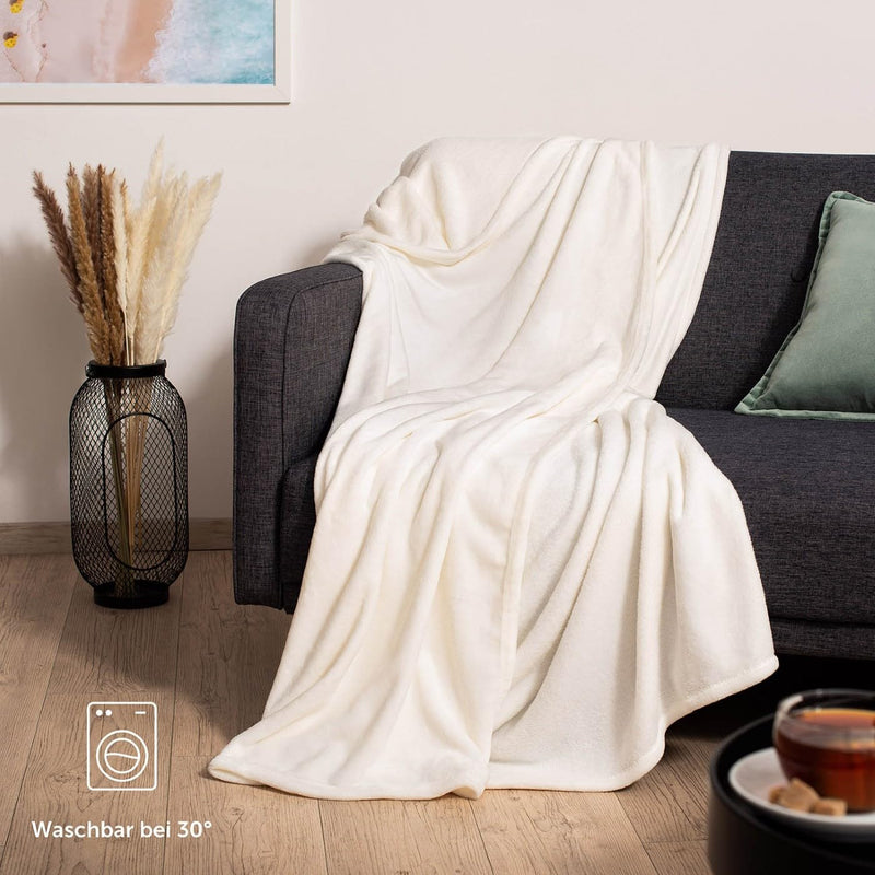 Blumtal Kuscheldecke aus Fleece - hochwertige Decke, Oeko-TEX® Zertifiziert in 220 x 240 cm, Kuscheldecke flauschig als Sofadecke, Tagesdecke oder Winterdecke, Off-White - weiß