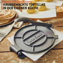 Uno Casa Tortilla Presse 20 cm - Taco Presse, Hochleistungs-Gusseisen Tortilla Maker - Roti Maker Bonus 100 Stk. Pergamentpapier