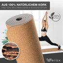Wellax Yogamatte Kork - 100% natürliche Yogamatte rutschfest [183x66x0,6 cm] - Besonders dick & schadstofffrei - Sportmatte inkl. Tasche