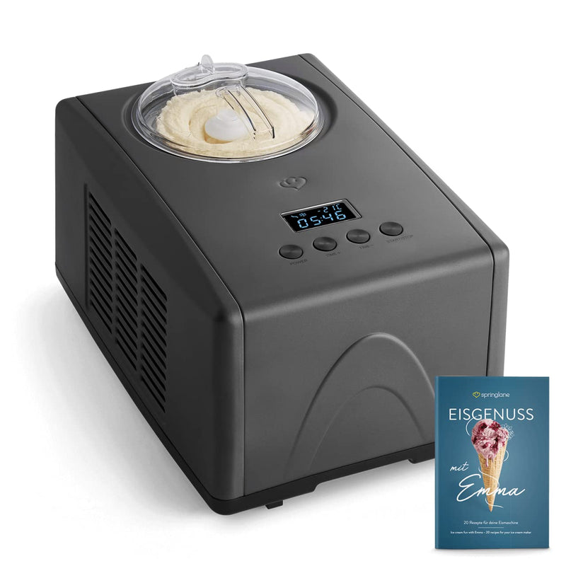 SPRINGLANE Eismaschine Emma 1,5 L mit selbstkühlendem Kompressor 150 W, Eiscrememaschine aus Edelstahl mit entnehmbarem Eisbehälter, inkl. Rezeptheft