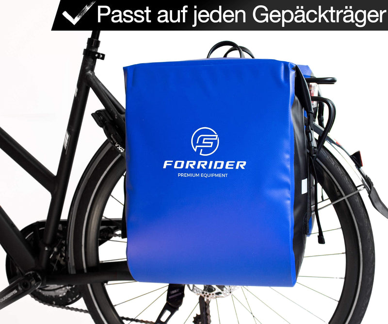 Forrider Fahrradtaschen für Gepäckträger - 100% Wasserdicht [2 Stück] 50L Volumen Premium Fahrrad Gepäckträgertaschen hinten Pack-Taschen Hinterradtaschen (Blau)