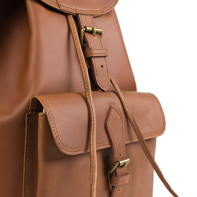 Nama 'Janis' Rucksack für Damen und Herren Backpack Vintage Beutel Echtes Leder Tagesrucksack Schultertasche Lederrucksack Unitasche Matt Braun L (30 x 16 x 38 cm)