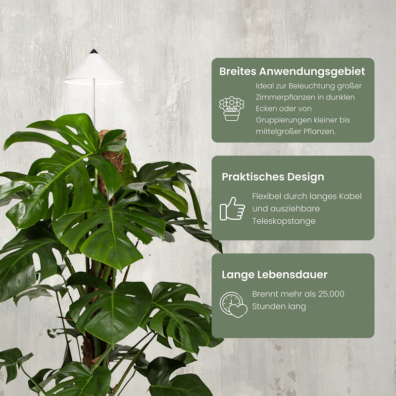 Parus by Venso SUNLiTE XL LED Vollspektrum Pflanzenlampe Weiß 25W Indoor Plants Pflanzen Beleuchtung, mit ausziehbarem Teleskopstab, Parus Pflanzenlampe für große und kleine Zimmerpflanzen
