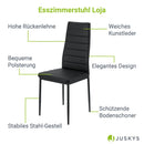 Juskys Esszimmerstühle Loja Stühle 2er Set Esszimmerstuhl - Küchenstühle mit Kunstleder Bezug - hohe Lehne stabiles Gestell - Stuhl in Schwarz