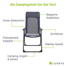 Juskys Campingstuhl 2er Set Torri mit Verstellbarer Rückenlehne - Alu Gartenstuhl klappbar - Camping Hochlehner - 2 Gartenstühle Dunkelblau