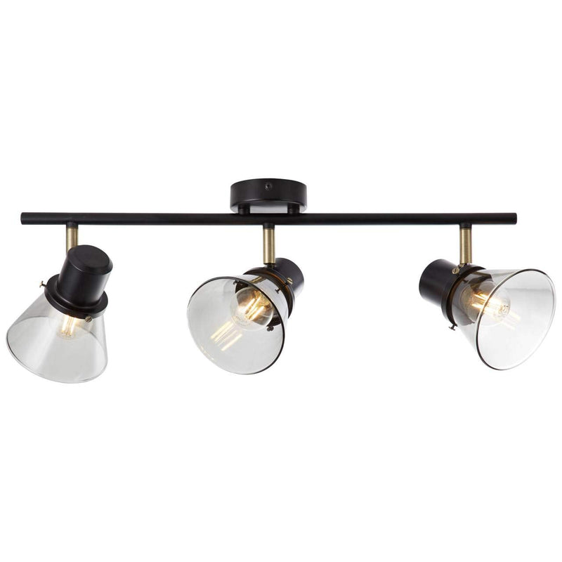 Brilliant Lampe Ronald Spotrohr 3flg schwarz/antik messing/Rauchglas | 3x D45, E14, 25W, geeignet für Tropfenlampen (nicht enthalten) | Köpfe schwenkbar