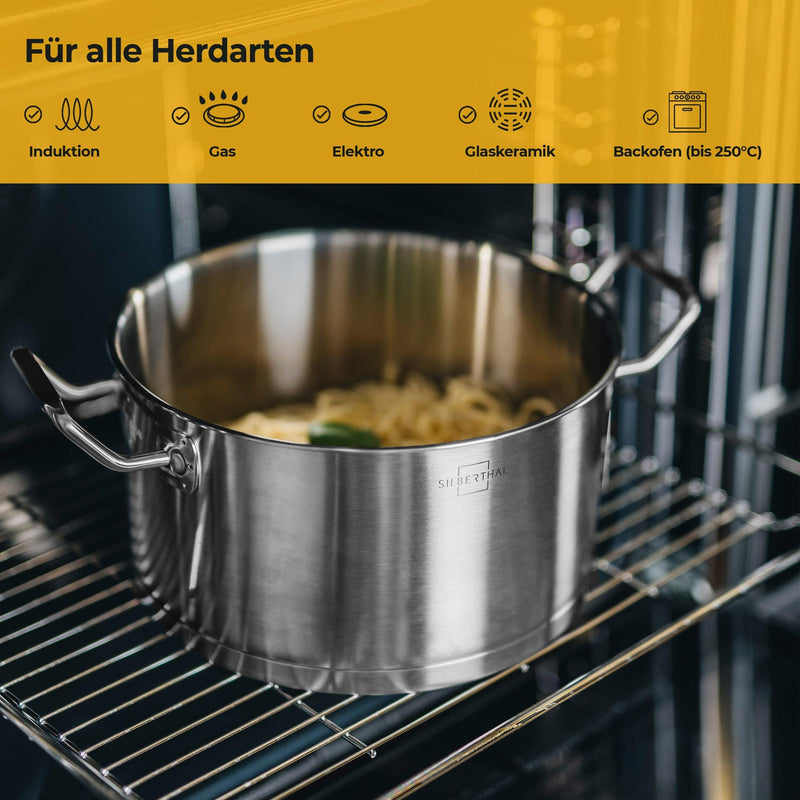 SILBERTHAL Kochtopf Induktion 24 cm - Edelstahl - 5,8L - Topf mit Deckel zum Einhängen - Für alle Herdarten - Ofenfest