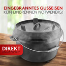 BBQ Dutch Oven - Das Original - Dutch Oven Set [9L] – Eingebrannter Feuertopf aus Gusseisen mit Füßen & Deckel – Ausgezeichnet von Vergleich.org – inkl. Deckelheber - mit e-Book