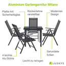 Juskys Aluminium Gartengarnitur Milano 6+1 — 6 Hochlehner Stühle verstellbar & klappbar mit Tisch — Gartenmöbel Set 7-teilig wetterfest — Silber