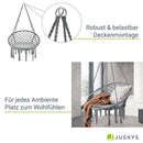 Juskys Hängesessel Cadras 60 cm breites Kissen— Indoor Hängekorb 120 kg Belastbarkeit für Kinder & Erwachsene — Einfache Aufhängung - Boho grau