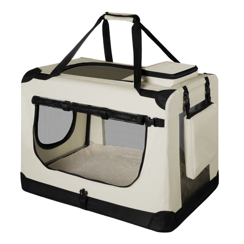 Juskys Hundetransportbox Lassie XL (grau) faltbar - 56 x 81 x 58 cm - Hundebox mit Decke, Tasche & Griffen — Stoff Autotransportbox für Hunde