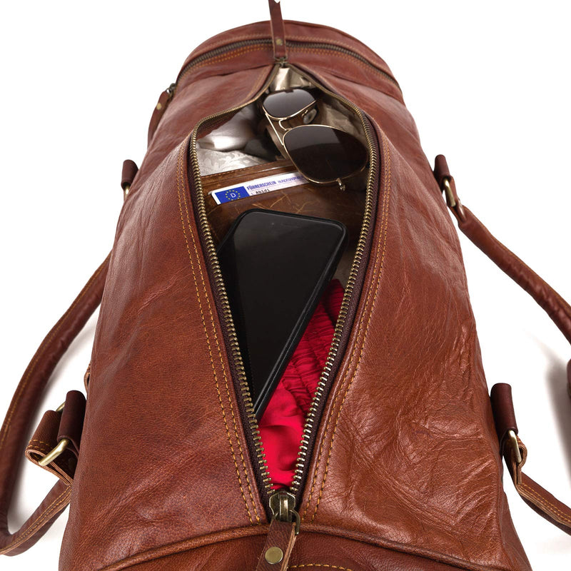 LEABAGS Marco Explorer XL Leder-Reisetasche I Handgepäcktasche aus echtem Leder im Vintage Look I Ledertasche I Sporttasche I 61x28x28cm I Muskat