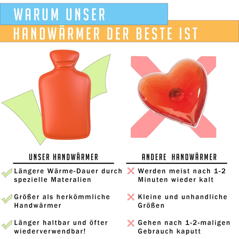 WARMFREUND© Premium Handwärmer Wärmflasche - Verbessertes Konzept 2021 - Langanhaltende Wärme für kalte Hände, Taschenwärmer für unterwegs, wiederverwendbar