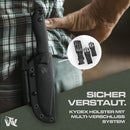 Wolfgangs Outdoor-Messer AMBULO mit Kydex Holster - Edles Jagdmesser aus einem Stück D2 Stahl gefertigt - DAS Bushcraft Messer - Survival Messer inklusive verbessertem Feuer-Starter (Full Black)