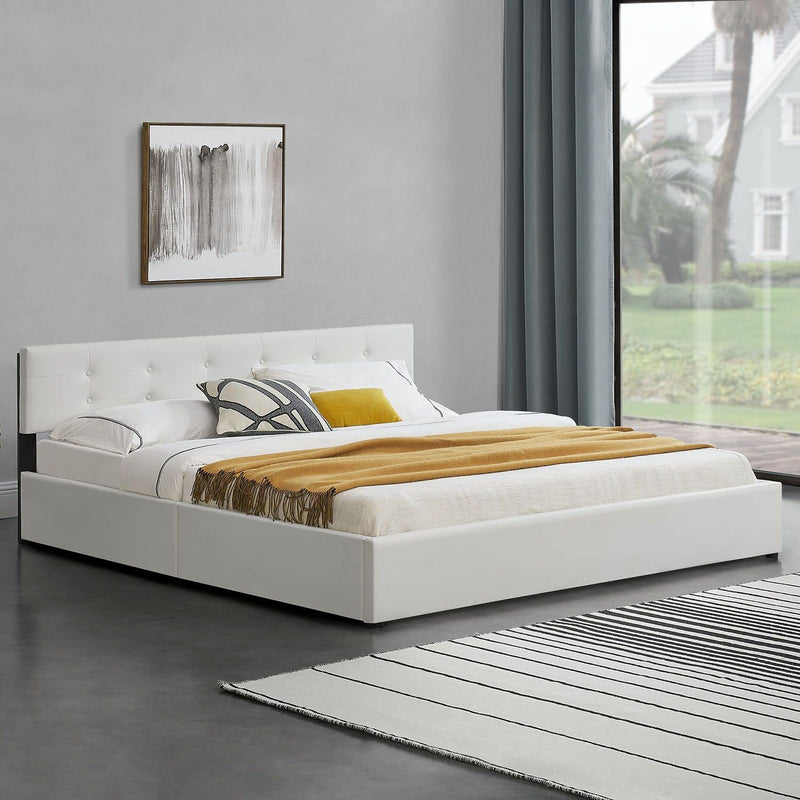 Juskys Polsterbett Marbella 180 x 200 cm mit Matratze, Bettkasten & Lattenrost — Bett aus Kunstleder und Holz — Doppelbett weiß