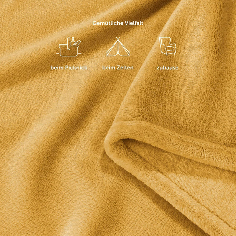 Blumtal Kuscheldecke aus Fleece - hochwertige Decke, Oeko-TEX® Zertifiziert in 130 x 150 cm, Kuscheldecke flauschig als Sofadecke, Tagesdecke oder Winterdecke, Spicy Mustard - gelb