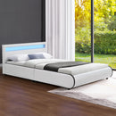 Juskys Polsterbett Sevilla 140 x 200 cm - Französisches Bett mit Matratze, Lattenrost & LED — Holz & Kunstleder - weiß — Jugendbett Gästebett