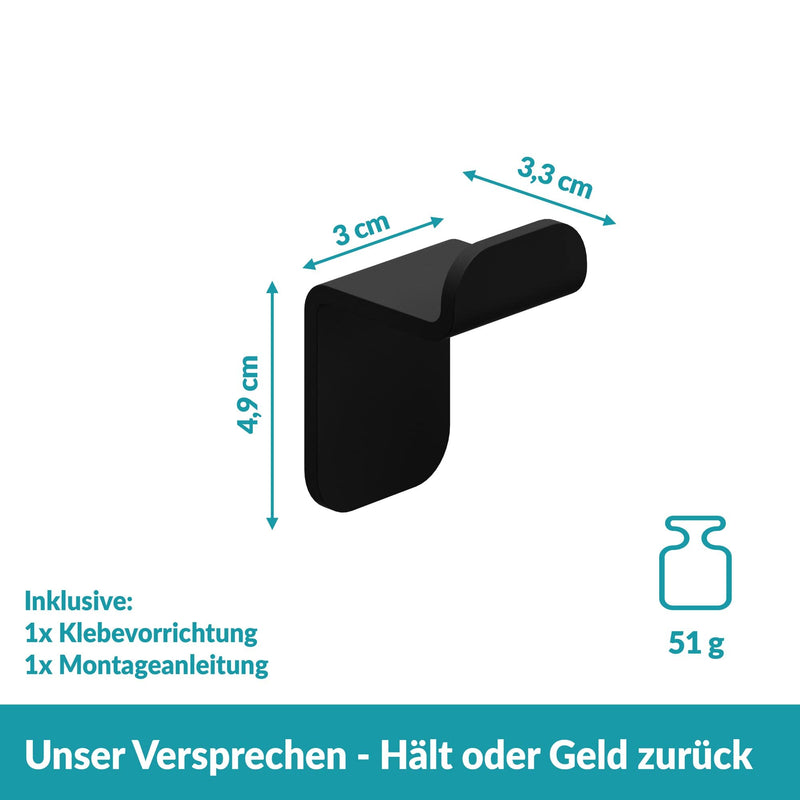 WEISSENSTEIN Handtuchhalter ohne Bohren - Schwarz - Klebehaken aus Edelstahl fürs Bad – 1 Stück